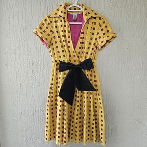 Diane Von Furstenberg Yellow & Pink Square Cut Out Dress Size 2